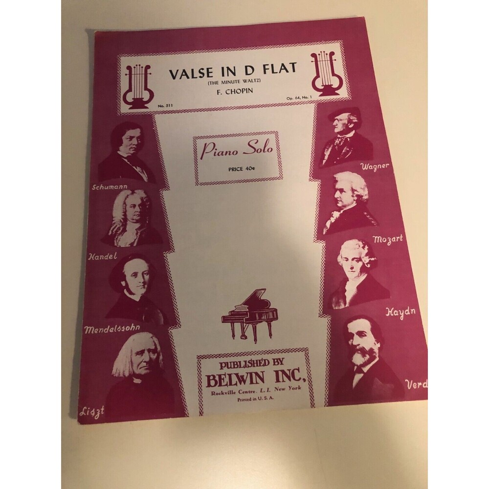 Valse In D Flat (The Minute Waltz) F. Chopin Piano Solo Vintage Collectable